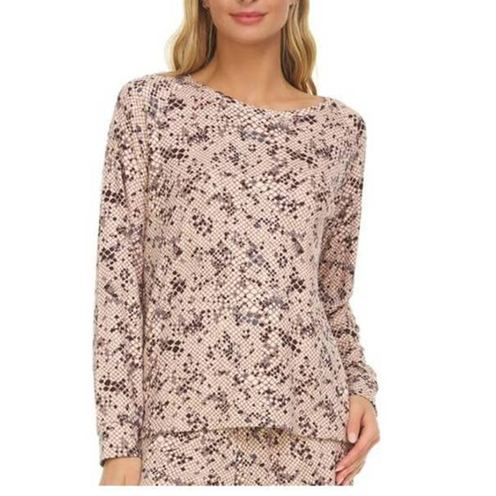 Flora by Flora Nikrooz Gloria Printed Pajama top(top only) tan medium
